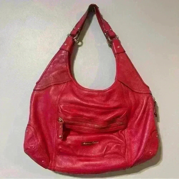 Etienne Aigner Red Genuine Leather Handbag Pockets Zip Around Boho Outdoor - Picture 1 of 12